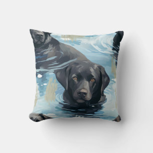 Cojín Decorativo Patrón de Labrador Negro Nadando