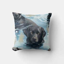 Cojín Decorativo Patrón de Labrador Negro Nadando