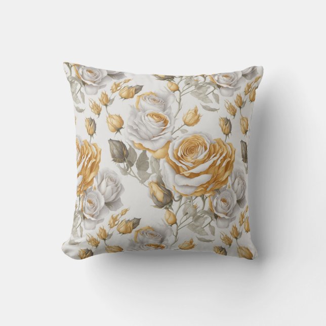 Cojín Decorativo Patrón de las flores doradas (Anverso)