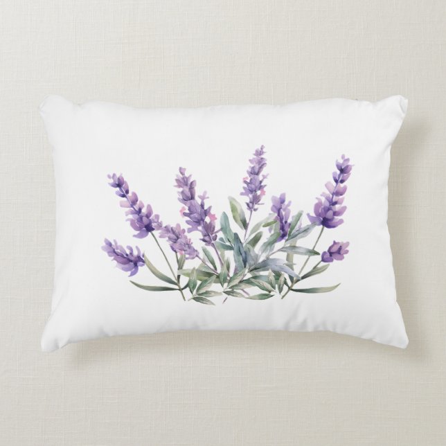 Cojín Decorativo Patrón de lavanda francés. Acuarela (Anverso)