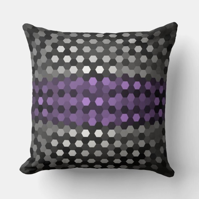 Cojín Decorativo Patrón de Lavanda y Hexagonal Gris (Anverso)