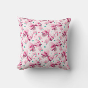 Cojín Decorativo Patrón de lazo coquette rosa