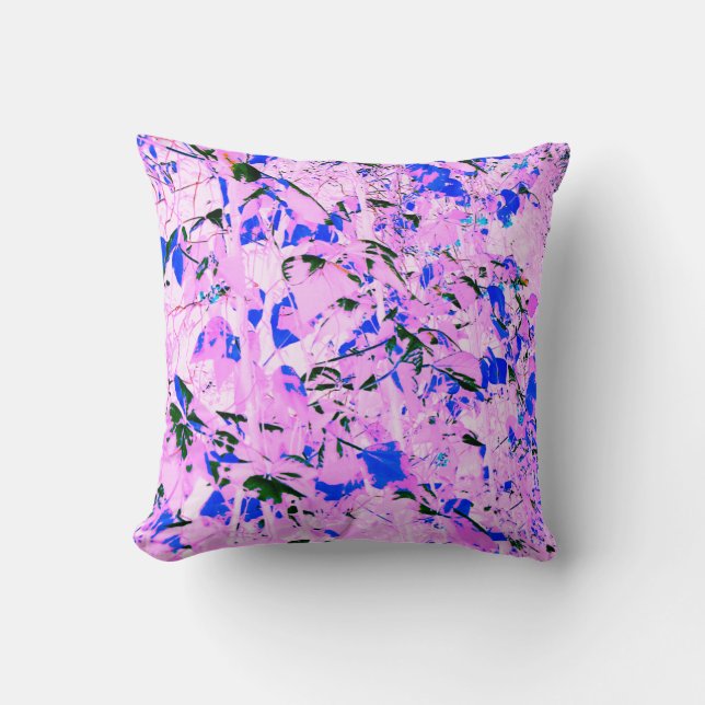Cojín Decorativo Patrón de Leafía Azul Lilac Rosa bonito (Anverso)