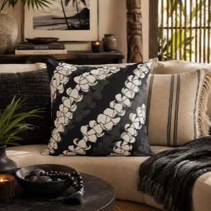 Cojín Decorativo Patrón de lei hawaiano moderno Puakenikeni negro