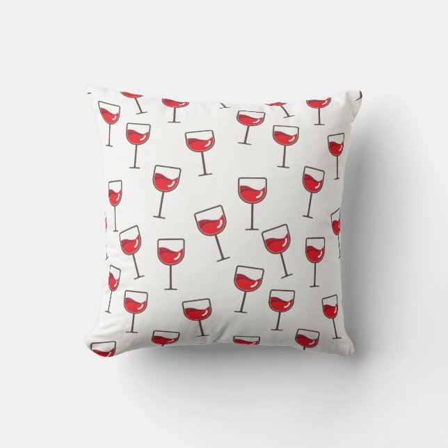Cojín Decorativo Patrón de lentes de vino rojo en blanco (Anverso)