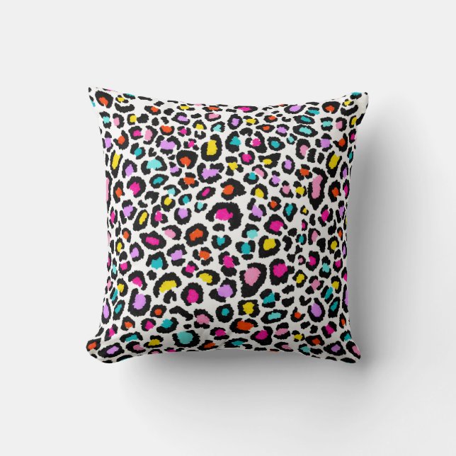 Cojín Decorativo Patrón de leopardo arco iris (Anverso)