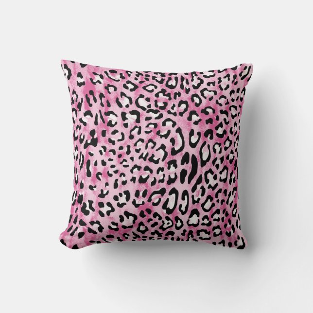 Cojín Decorativo Patrón de Leopardo Blanco Rosa. (Anverso)