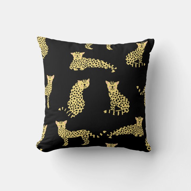 Cojín Decorativo Patrón de leopardo: chita de fondo negro (Anverso)