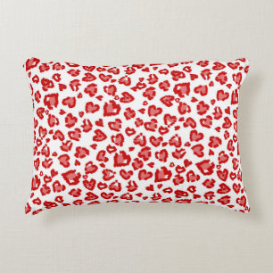Cojín Decorativo Patrón de leopardo con corazón en rojo y blanco
