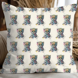 Cojín Decorativo Patrón de leopardo de acuarela marfil minimalista