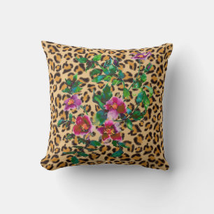 Cojín Decorativo Patrón de leopardo de los Rosas de las acuarelas d
