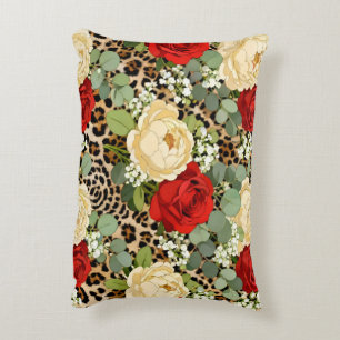 Cojín Decorativo Patrón de Leopardo de Lujo y Rosa Roja
