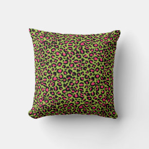 Cojín Decorativo Patrón de leopardo en frambuesa sobre verde lima