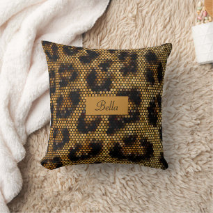 Cojín Decorativo Patrón de leopardo Purpurinoso marrón