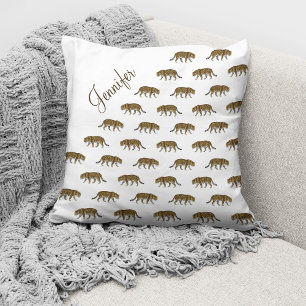 Cojín Decorativo Patrón de leopardo vintage con nombre personalizad
