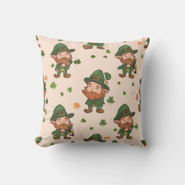 Cojín Decorativo Patrón de Leprechaun Cuto (Anverso)