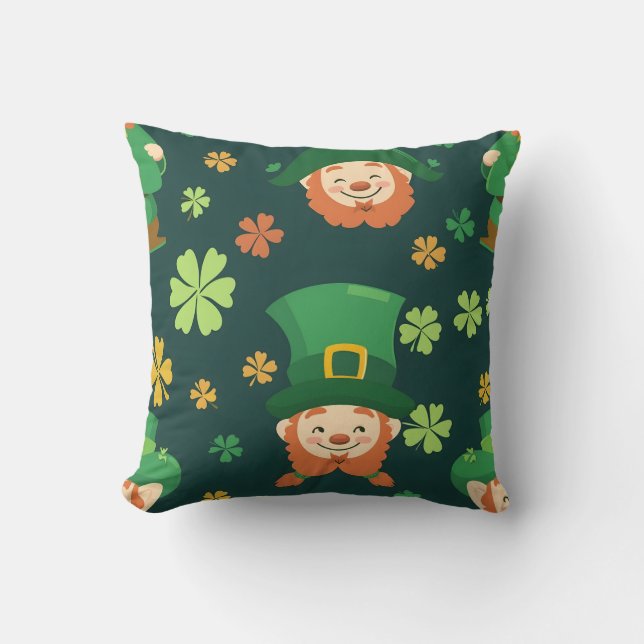 Cojín Decorativo Patrón de Leprechaun de Cabeza Verde (Anverso)