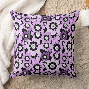 Cojín Decorativo Patrón de lila rosa margaritas retro monocromo