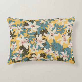 Cojín Decorativo Patrón de Lily de Hojas Tropicales Brillantes