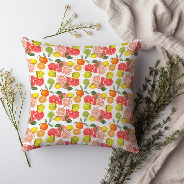 Cojín Decorativo Patrón de limón cítrico amarillo (Lemon citrus yellow Pattern Throw Pillow.)