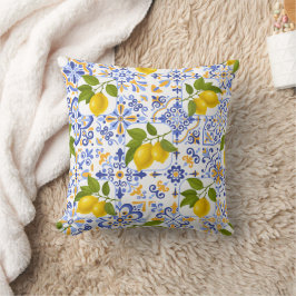 Cojín Decorativo patrón de limón cítrico mediterráneo