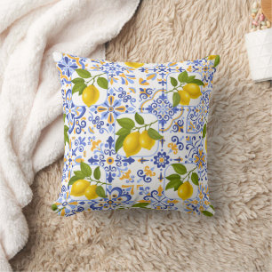 Cojín Decorativo patrón de limón cítrico mediterráneo