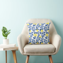 Cojín Decorativo patrón de limón cítrico mediterráneo