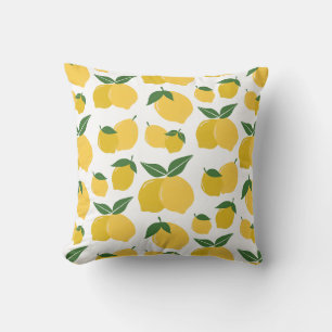 Cojín Decorativo Patrón de limón Fruto retro Amarillo sobre blanco
