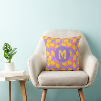 Cojín Decorativo Patrón de limones divertidos con Monograma