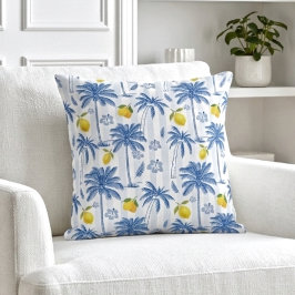 Cojín Decorativo Patrón de limones y palmeras de toile azul