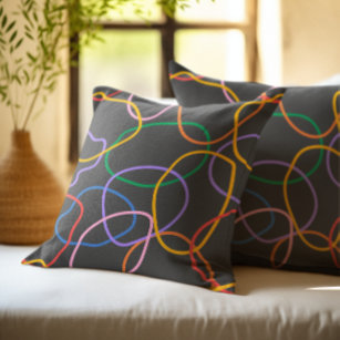 Cojín Decorativo Patrón de líneas onduladas abstractas coloridas