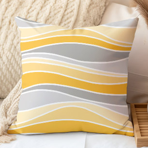 Cojín Decorativo Patrón de líneas onduladas retro gris, amarillo