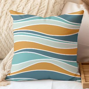 Cojín Decorativo Patrón de líneas onduladas retro naranja, azul ver