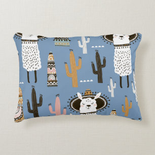 Cojín Decorativo Patrón de Llama, Cactus, Elementos dibujados a man