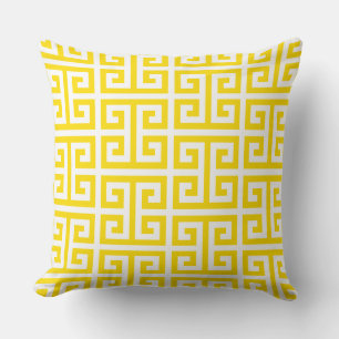 Cojín Decorativo Patrón de Llave Griega Amarillo Dorado