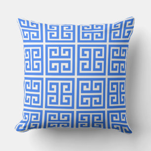 Cojín Decorativo Patrón de Llave Griega Azul de Verano Tropical