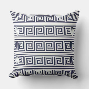 Cojín Decorativo Patrón de llave griega azul elegante y de moda