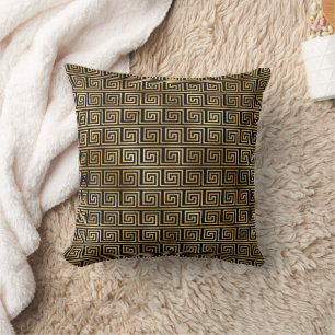 Cojín Decorativo Patrón de llave griega negro y dorado