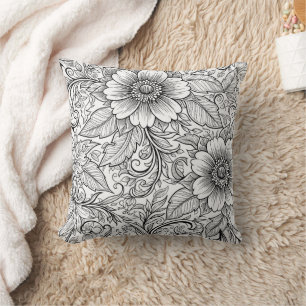 Cojín Decorativo Patrón de lujo floral monocromo chic (3)