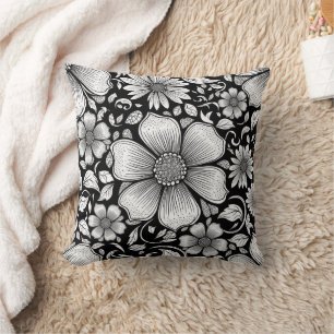 Cojín Decorativo Patrón de lujo floral monocromo chic (6)