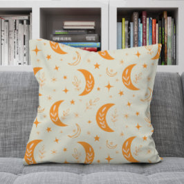 Cojín Decorativo Patrón de luna y estrellas boho naranja