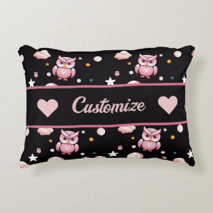 Cojín Decorativo Patrón de luz de luna de búho rosa