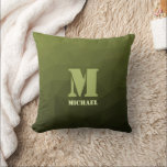 Cojín Decorativo Patrón de malla geométrica verde del ejército Mono<br><div class="desc">Monograma Personalice el regalo para él con su personalizado inicial y su nombre. Patrón de malla geométrica del gradiente de oliva verde del ejército. El gradiente verde del ejército de la malla geométrica triángulos sombríos. Hué verde de oliva oscura para el uniforme de soldado, camo. Mide paisajes militares naturales, resistencia,...</div>