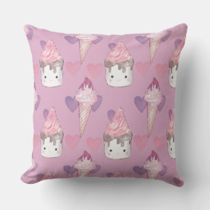 Cojín Decorativo Patrón de malvaviscos y helados de Kawaii