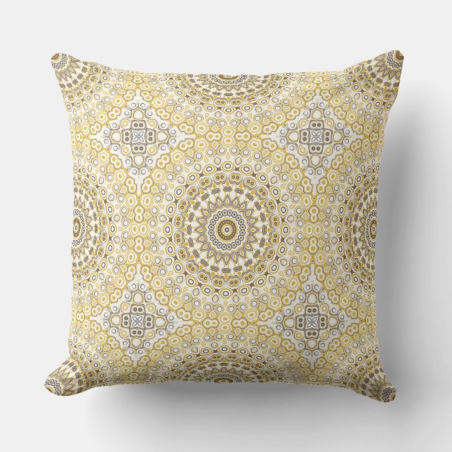 Cojín Decorativo Patrón de Mandala amarillo dorado (Anverso)