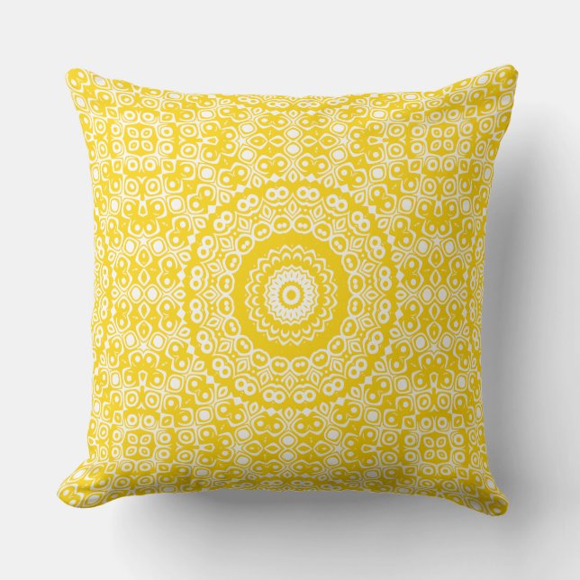 Cojín Decorativo Patrón de Mandala amarillo dorado (Anverso)