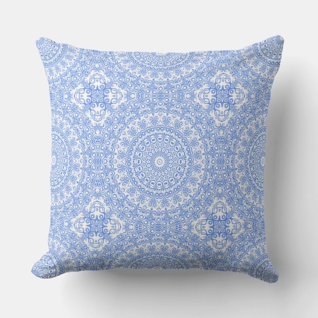 Cojín Decorativo Patrón de Mandala Azul Aciano (Anverso)