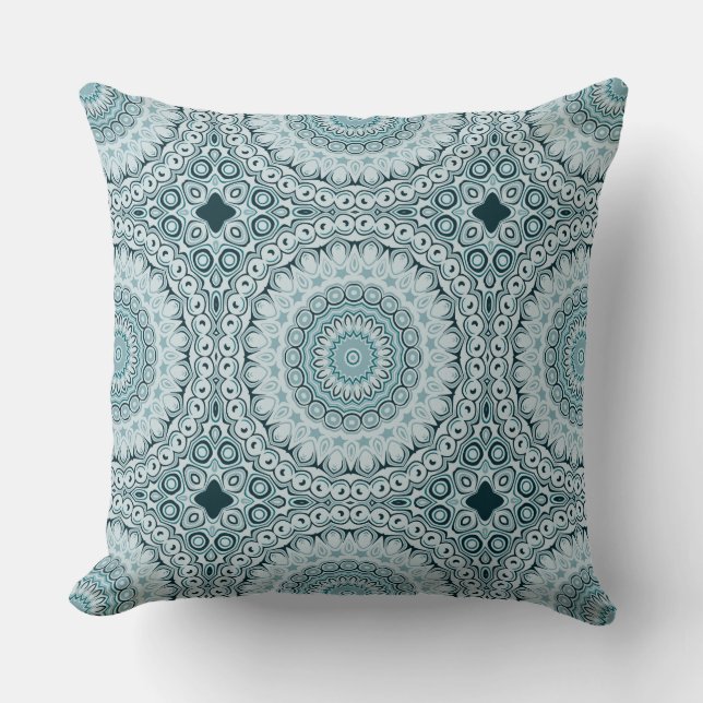 Cojín Decorativo Patrón de Mandala azul y gris de tormenta (Anverso)