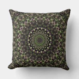 Cojín Decorativo Patrón de Mandala Caleidoscopio Verde y Negro