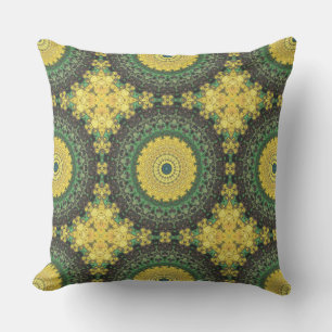 Cojín Decorativo Patrón de Mandala con Caleidoscopio Amarillo y Ver